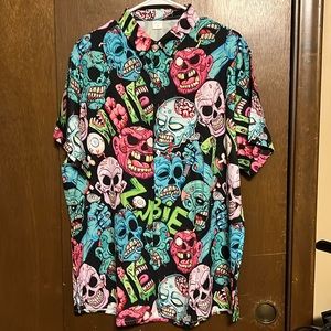 BNWOT LOOK Halloween Zombie Button Up Dress Shirt Mens‎ XL